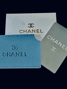 New In Box Chanel Beauty VIP Mirror & Faux Leather Card Holder 4”X3”; Blue